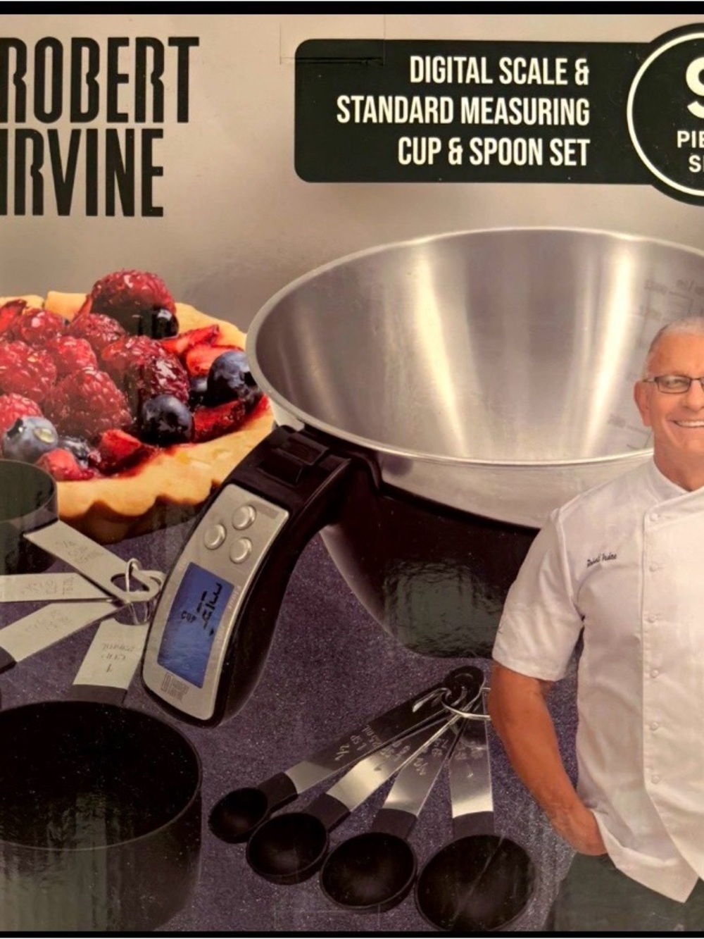 Robert Irvine Digital Kitchen Scale w/ Bowl, Measuring Cups & Spoons Set (9pc)